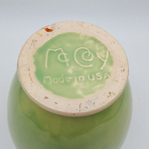 McCoy Pottery Green Leaf Embossed Handled Urn Vase 1940s Early Pastels 8.5 Inch - Picture 8 of 10